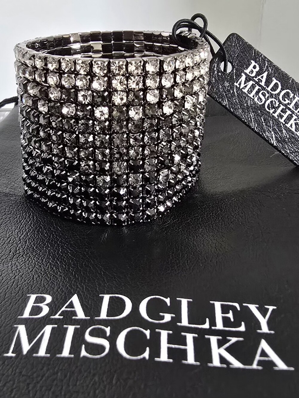 Badgley Mischka Gunmetal and Black Crystal Wide Cuff Bracelet